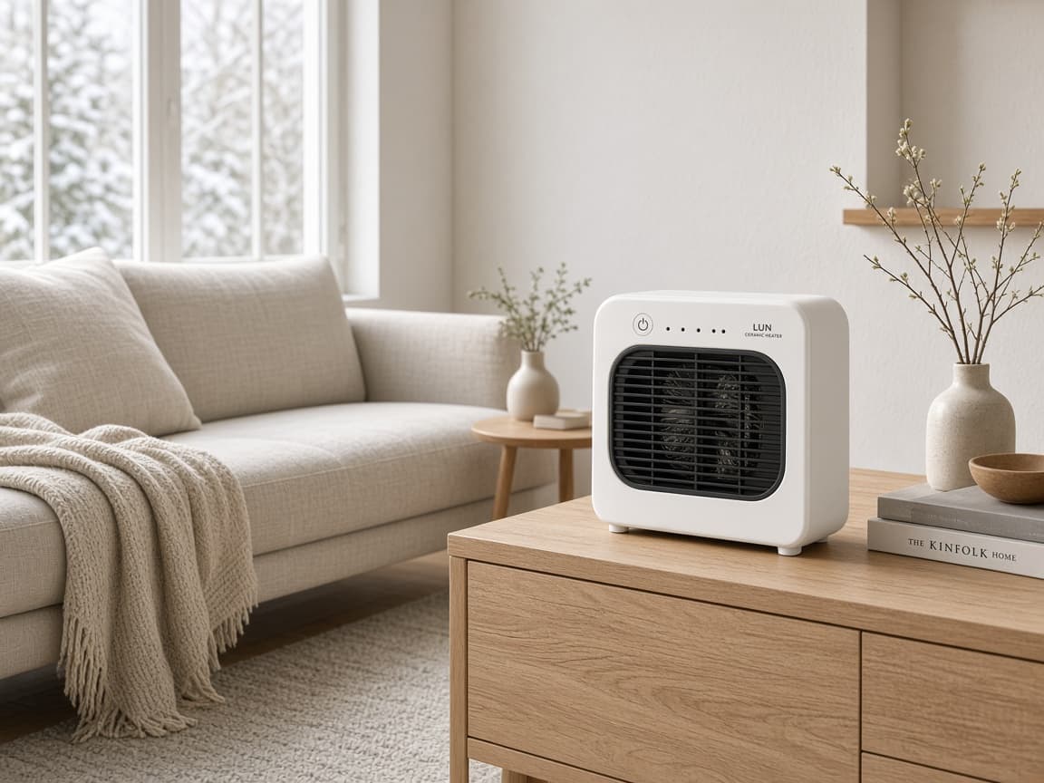 LUN Ceramic Fan Heater by LUN in a Scandinavian home setting